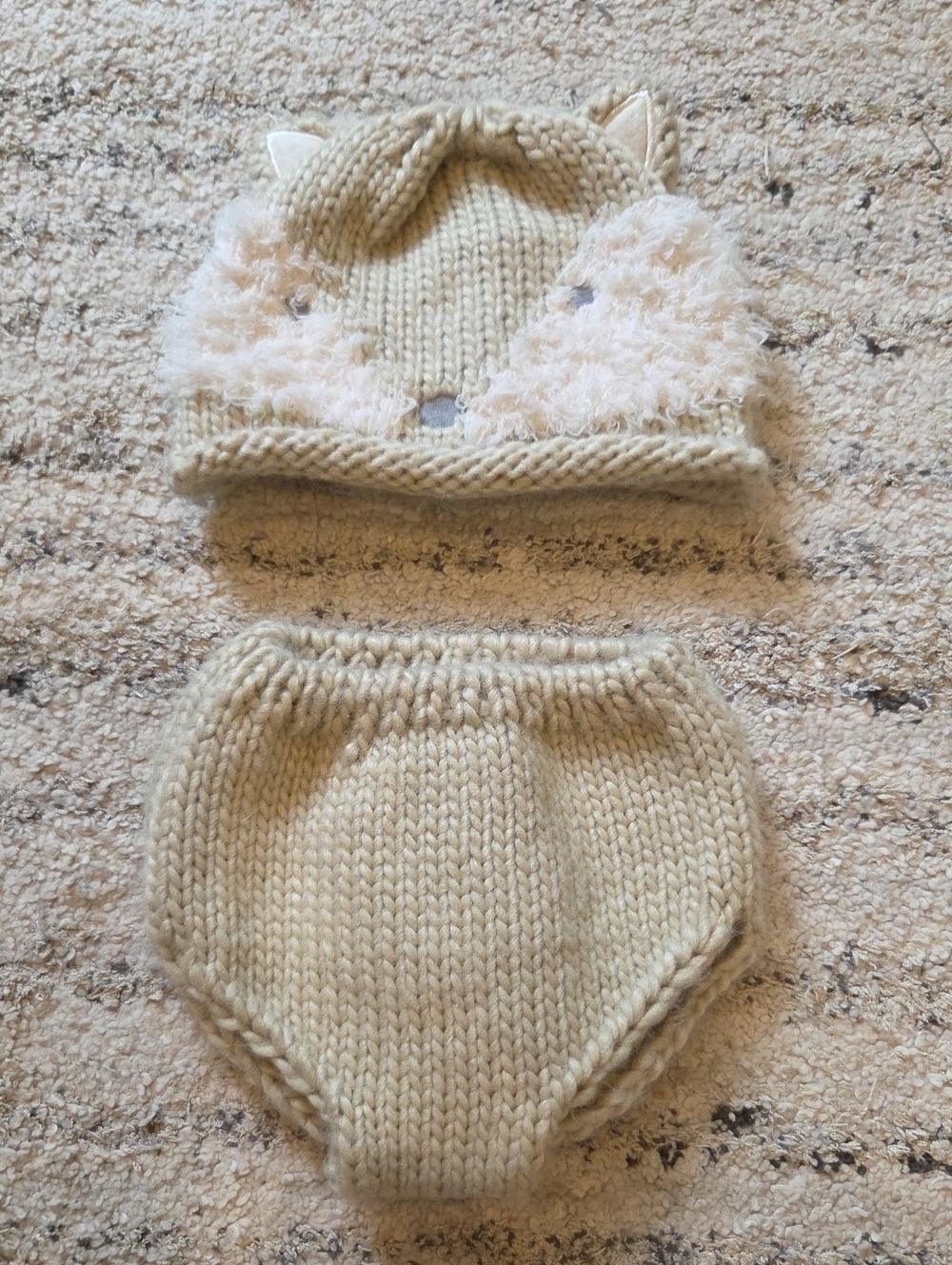 Diaper Cover Set with Knitted Hat and Animal Ears, Size NB
